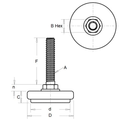 1104307 | MLM-127C-051-CNP-LD --- Levelling Studded Mounts - 1/2-13 UNC (12.7mm) x 50.8 mm x 12.7 mm