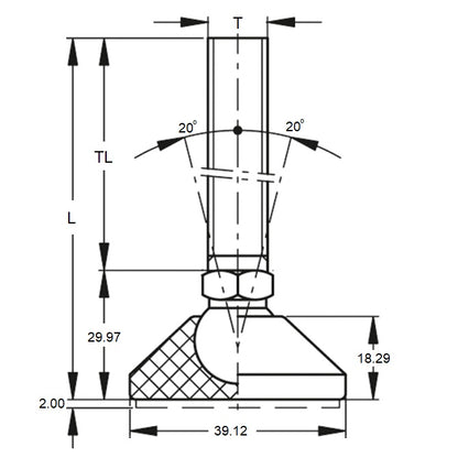 1080067 | MLM-079C-048-CNY-0LH --- Levelling Studded Mounts - 5/16-18 UNC (7.94mm) x 39.1 mm x 18.3 mm