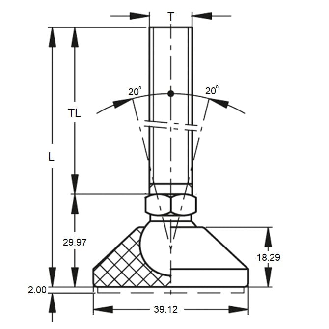 Supporto di livellamento 315 Kg - 1/2-13 UNC - 39,1 x 47,8 mm - Perno in nylon e acciaio - Livellamento - Nessun foro di ritardo - MBA (confezione da 1)