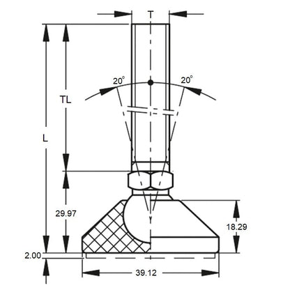 Support de Nivellement 315 Kg - M16 - 48,8 x 123 mm - Goujon Nylon et Inox - Nivellement - Pas de Trous de Décalage - MBA (Pack de 1)