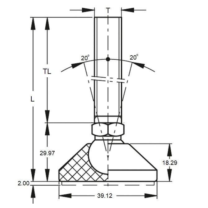 1099073 | MLM-120M-064-S3NY-0LH-049 (Each) --- Levelling Studded Mounts - M12 - 12x1.75mm - 48.8x18.3 mm Light Duty - Stainless Steel Mount