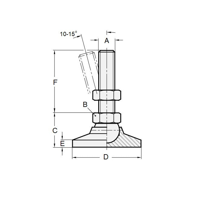 1187464 | TAD5008-40-1 (5 Pcs) --- Levelling Studded Mounts - M6 (6x1mm) x 40 mm x 20 mm