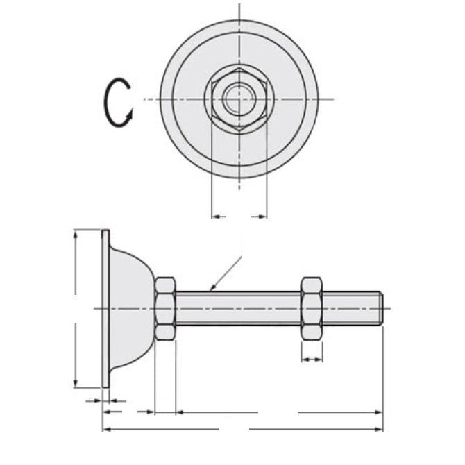 1115808 | MLM-160M-100-Z-ECO --- Levelling Studded Mounts - M16 (16x2mm) x 75 mm x 32 mm