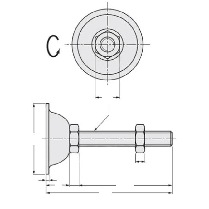 1114691 | MLM-160M-120-S4-ECO (Each) --- Levelling Studded Mounts - M16 - 16x2mm - 75x32 mm Economy - Stainless Steel 304 Similar to A2, 18-8 HRB80 Mount