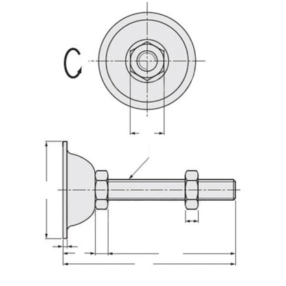 1114688 | MLM-160M-100-S4-ECO (Each) --- Levelling Studded Mounts - M16 - 16x2mm - 75x32 mm Economy - Stainless Steel 304 Similar to A2, 18-8 HRB80 Mount