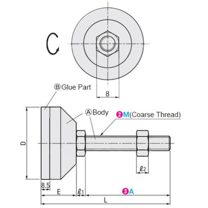 1124790 | MLM-200M-150-S4PP-ECO (PK-4) --- Levelling Studded Mounts - M20 - 20x2.5mm - 60x43 mm Economy - Stainless Steel 304 Similar to A2, 18-8 HRB80 Mount