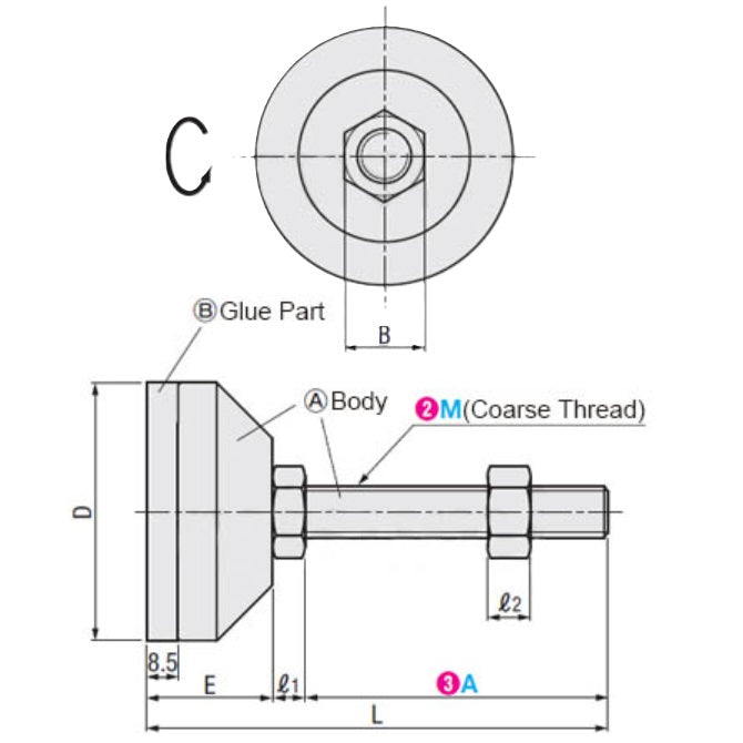 1114566 | MLM-160M-100-ZPP-ECO (PK-4) --- Levelling Studded Mounts - M16 - 16x2mm - 60x40 mm Economy - Steel - Zinc Mount
