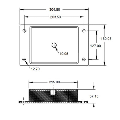 1228106 | MR4-6804 (Each) --- Rectangular 4 Bolt Mounts - 6803.9 Kg - 263.53x180.98 mm - Steel and Neoprene Mount