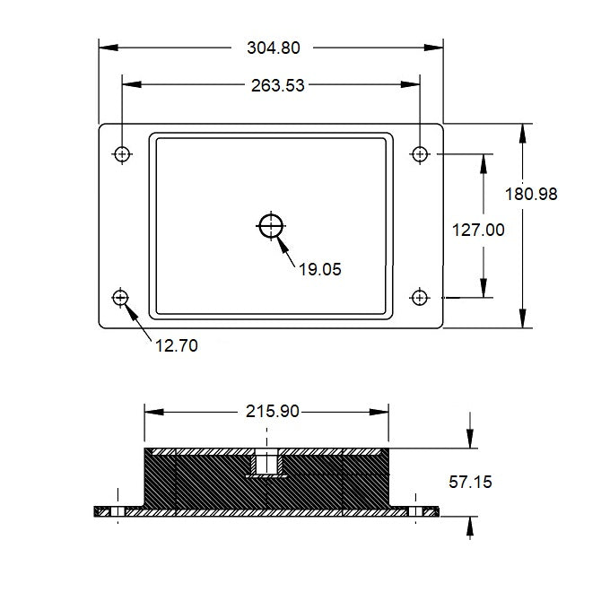 1228997 | MR4-4536 (Each) --- Rectangular 4 Bolt Mounts - 4535.9 Kg - 263.53x180.98 mm - Steel and Neoprene Mount