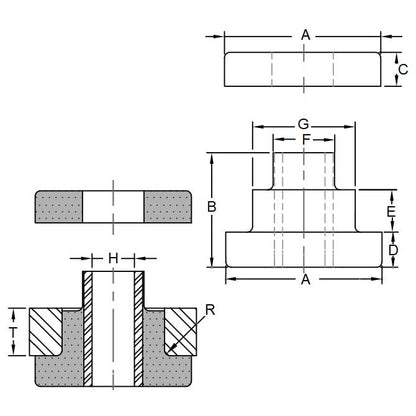 Supporto incollato 41 kg x 33,27 x 31,75 mm - Gomma - Due pezzi - MBA (confezione da 1)