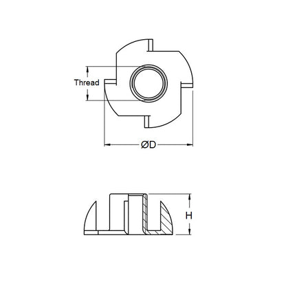 1055275 | NT040M-BL-CZ (2 Pcs) --- Blind Nuts - M4x0.7 x 18.3 mm x 7 mm