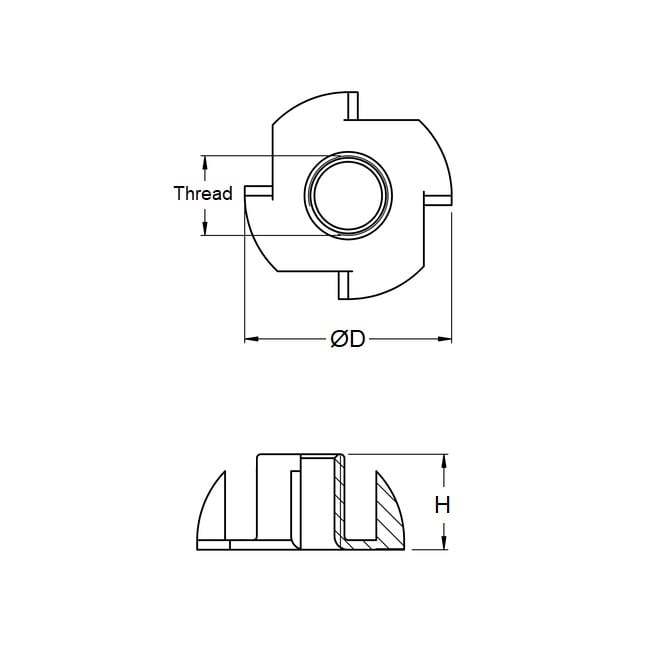 Écrou aveugle 4-40 UNC - Té à base plate en acier zingué - MBA (Paquet de 45)