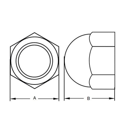 Dado bombato 1/2-20 UNF inossidabile 303-304 - 18-8 - A2 - MBA (confezione da 50)