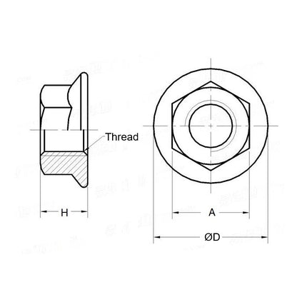 1085531 | NT080M-F-ZP (Each) --- Flanged Nuts - M8 - 8x1.25mm - Zinc Plated Steel 7.2 mm Nut