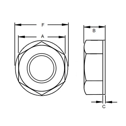 1042349 | NT022C-HXT-NY (50 Pcs) --- Hexagonal Nuts - 2-56 UNC (2.18mm) x 1.59 mm x 4.57 mm