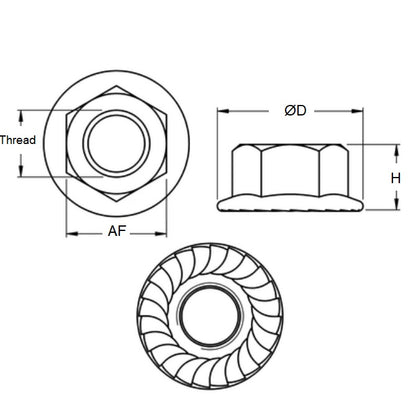 Écrou à bride M10 mm - Inox dentelé 303-304 - 18-8 - A2 - MBA (Pack de 5)