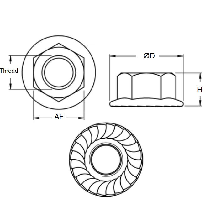 Dado flangiato M12 - Seghettato inossidabile 303-304 - 18-8 - A2 - MBA (confezione da 50)