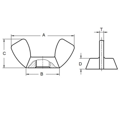 1077557 | NT079W-WG-BR (100 Pcs) --- Wing Nuts - 5/16-18 BSW (7.94mm) -