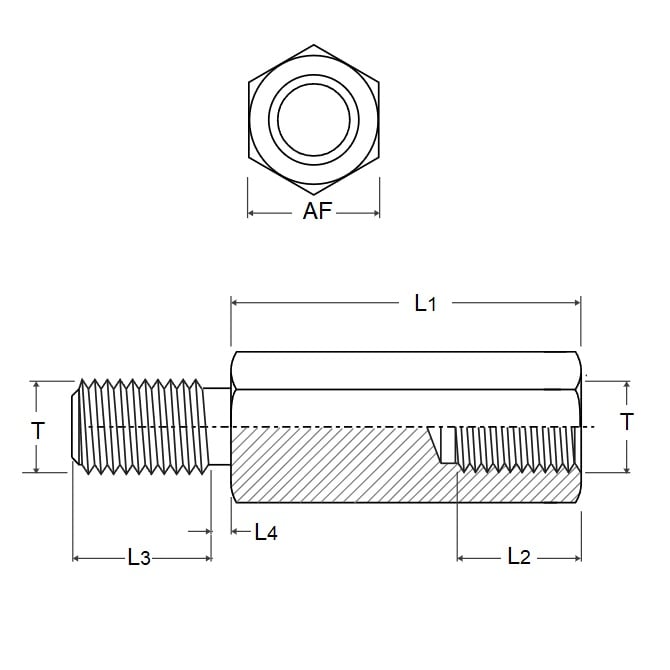 Pilier Fileté M3 x 4,76 x 31 mm Electro-Zinc Laiton Jaune - MBA (Pack de 1)