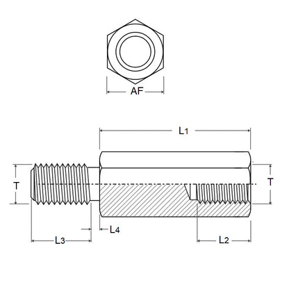 1052006 | SHX-TP-0400-07-100-MZ (Each) --- Threaded Pillars - M4 - 4x0.7mm - 6x100 mm - Steel - Mild Pillar