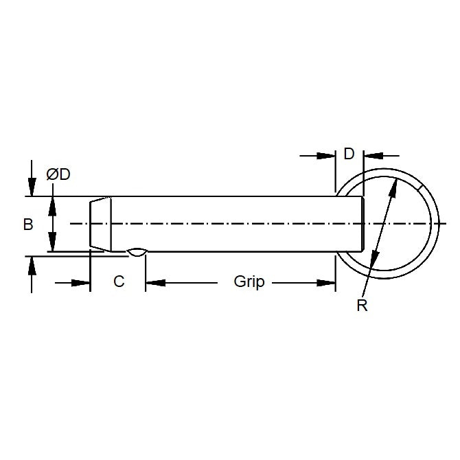 Perno di bloccaggio con sfera 7,94 x 38,1 mm in acciaio al carbonio - Stile portachiavi - MBA (confezione da 1)