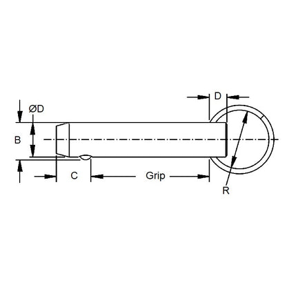 1136821 | BLP-254-2032-K1-C (Each) --- Ball Lock Pins - 25.4x203.2 mm - Carbon Steel Keyring Style Pin