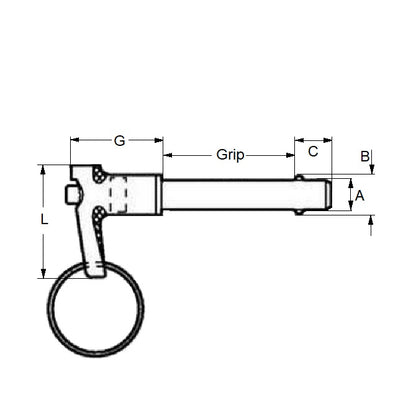 1073266 | BLP-064-0762-LI-S17 (Each) --- Ball Lock Pins - 6.35x76.2 mm - 17-4 PH Stainless L-Handle Industrial Stainless Steel Pin