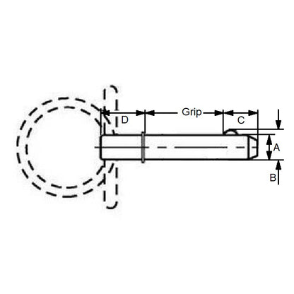 Goupille de verrouillage à bille 12,70 x 50,80 mm en acier au carbone - Type d'épaule à poignée en anneau - MBA (Pack de 1)