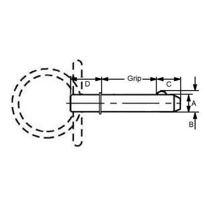 Perno di bloccaggio a sfera 7,94 x 38,1 mm in acciaio al carbonio - Impugnatura ad anello con spallamento - MBA (confezione da 1)