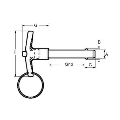 Goupille de verrouillage à bille 12,7 x 38,1 mm en acier inoxydable de qualité 304 - Poignée en T - MBA (Pack de 1)