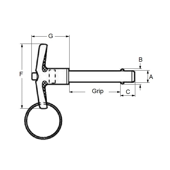 Goupille de verrouillage à bille 6,35 x 12,70 mm en acier inoxydable de qualité 304 - Poignée en T - MBA (Pack de 1)