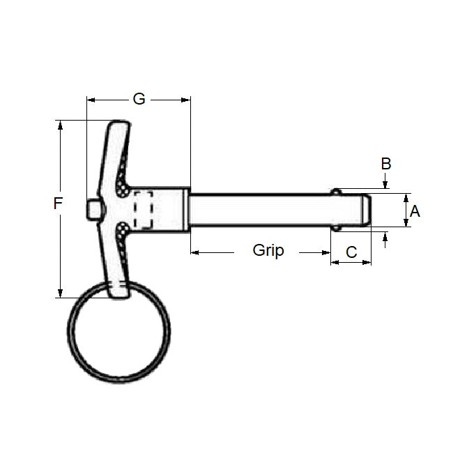 Goupille de verrouillage à bille 6,35 x 101,60 mm en acier inoxydable de qualité 304 - Poignée en T - MBA (Pack de 1)