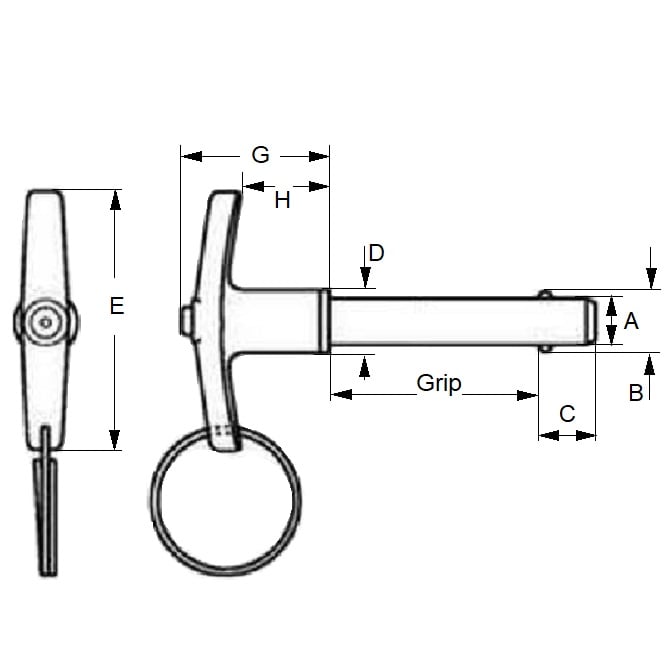 1090028 | BLP-095-0508-TI-AC --- Ball Lock Pins - 9.53 mm x 50.8 mm Alloy Steel / Aluminium Handle