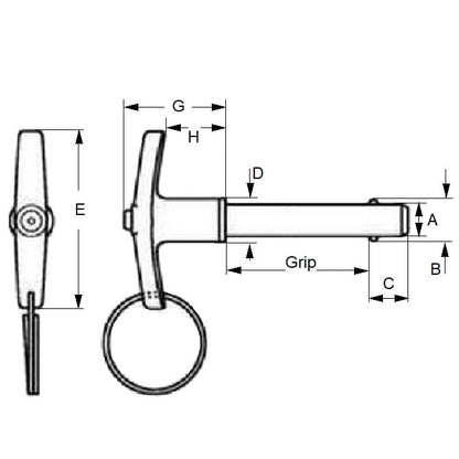 Goupille de Verrouillage à Bille 6 x 40 mm Inox 17-4PH avec Poignée en Aluminium - Poignée en T Industriel et Aluminium - MBA (Pack de 1)