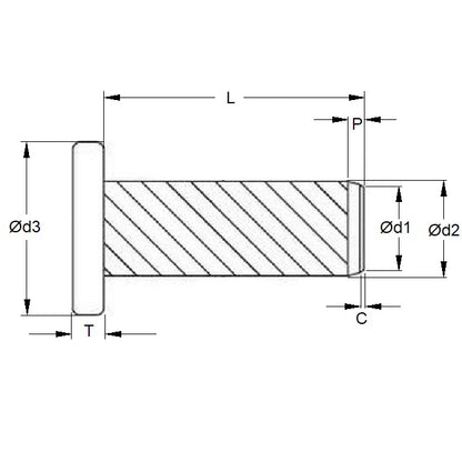 1044247 | HDP030-12F (PK-20) --- Hammer Drive Pins - 3x12x3.06 mm Flat Head - Carbon Steel Pin