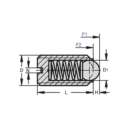 Stantuffo a sfera M4 x 9 mm - con blocca filetto in acciaio inossidabile di grado 303 - Sfera - Filettato - MBA (confezione da 10)