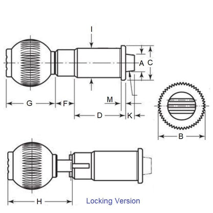 Piston d'indexation 20 x 35 mm - Poignée à bille en acier à verrouillage de précision - Indexation - MBA (Pack de 1)