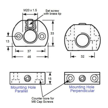 1041797 | WCP-45RS --- Indexing Cam Action Mounting Blocks Plungers - Perpendicular Hole x 33 mm x 46 mm