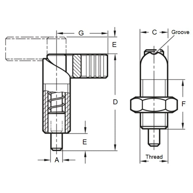 1233197 | PLIT-080-200-150-69-CA-N (Each) --- Indexing Cam Action Plungers - M20 Extra Fine - 20x1.5mm - 20.07x36.1 mm With Hex Nut - Steel Plunger