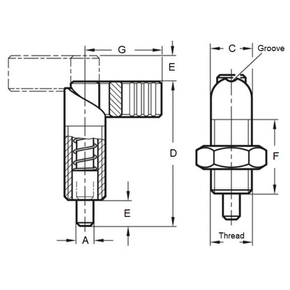 1233197 | PLIT-080-200-150-69-CA-N (Each) --- Indexing Cam Action Plungers - M20 Extra Fine - 20x1.5mm - 20.07x36.1 mm With Hex Nut - Steel Plunger