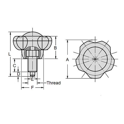 1101708 | PLIT-060-127C-50-LH (Each) --- Indexing Large Handle Plungers - 1/2-13 UNC - 12.7mm - 17x50 mm - Steel Plunger