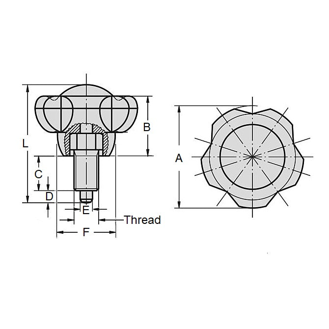 1102923 | PLIT-060-127C-50-LH --- Indexing Large Handle Plungers - 1/2-13 UNC (12.7mm) x 17 mm x 50 mm