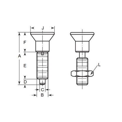 Doigt d'indexation M12x1,5 fin x 51,7 mm - Bouton de traction sans collier avec écrou en acier - Indexation - MBA (Pack de 1)