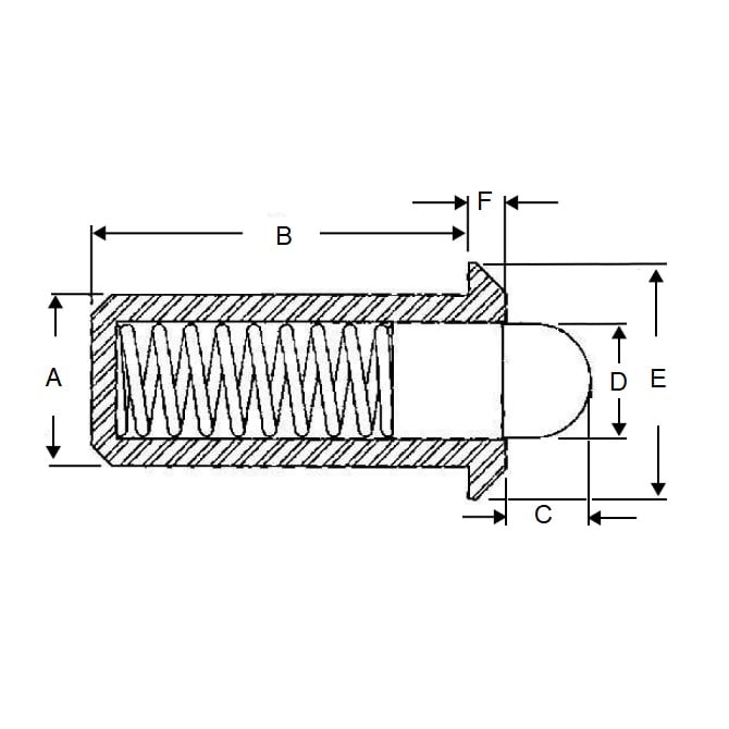 Piston à ressort 3,18 x 6,4 mm – Corps en acier léger avec acétal – Ressort – Push Fit – MBA (lot de 125)