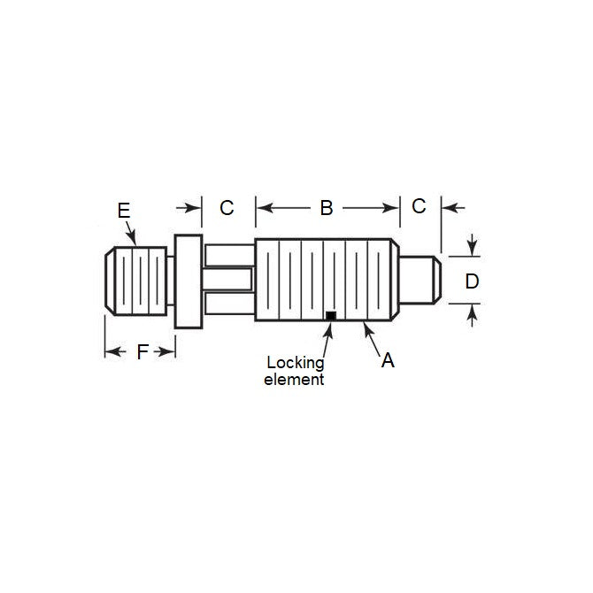 1102106 | PLST-127C-222-TACL-022 (Each) --- Spring Threaded Adapter Plungers - 1/2-13 UNC - 12.7mm - 22.2 mm - 5.6 N Locking - Steel Plunger