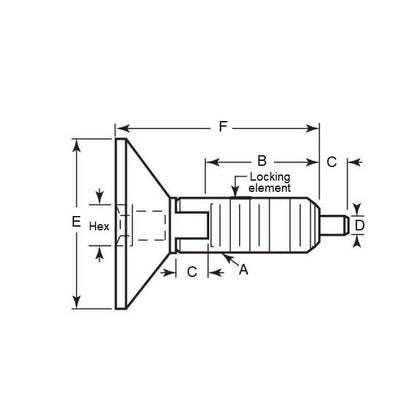 Piston à ressort 1/4-20 UNC x 10,2 mm - Poignée à entraînement hexagonal en acier de verrouillage - Ressort - Fileté - MBA (Pack de 1)