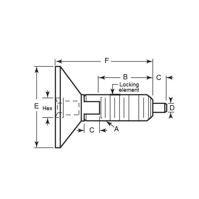 Piston à ressort 3/8-16 UNC x 19,1 mm – Poignée à entraînement hexagonale avec verrouillage fileté en acier – Ressort – Fileté – MBA (lot de 1)