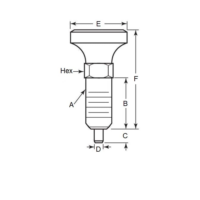 Poussoir à ressort 1/2-13 UNC x 25,4 mm - Poignée avec frein filet en acier avec acétal - Ressort - Fileté - MBA (Pack de 1)