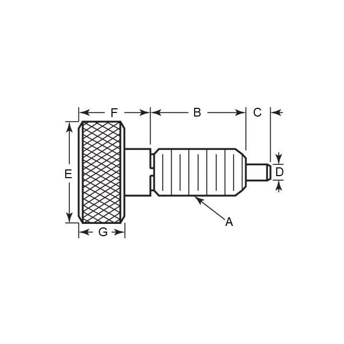 Poussoir à ressort 10-32 UNF x 10,2 mm - Poignée moletée Inox - Ressort - Fileté - MBA (Pack de 1)