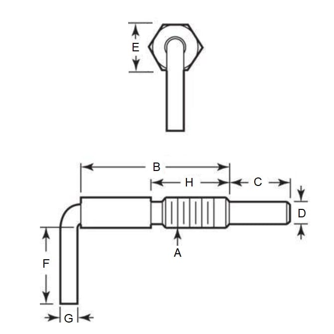 Poussoir à ressort 3/8-16 UNC x 50,8 mm - Poignée en L Acier - Ressort - Fileté - MBA (Pack de 1)